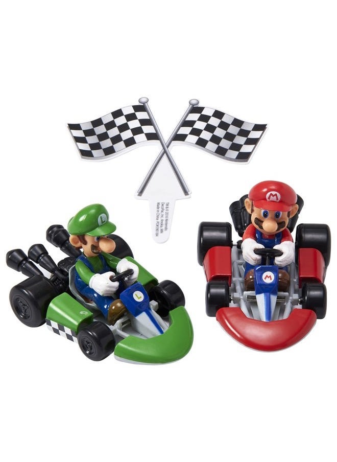 DecoSet® Mario Kart™ Cake Topper, 3 Piece Cake Decoration with Race Kart Toppers & Checkered Flag Decoration, Collectible Character Karts for Hours of Fun After the Party