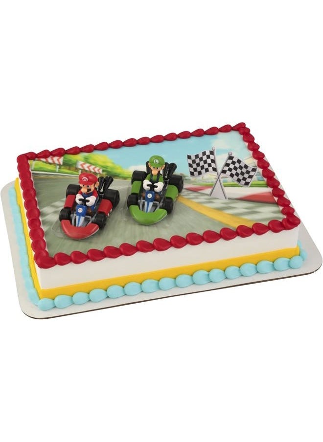 DecoSet® Mario Kart™ Cake Topper, 3 Piece Cake Decoration with Race Kart Toppers & Checkered Flag Decoration, Collectible Character Karts for Hours of Fun After the Party