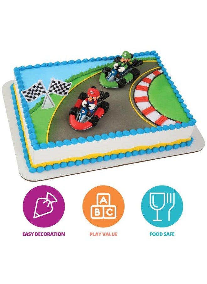 DecoSet® Mario Kart™ Cake Topper, 3 Piece Cake Decoration with Race Kart Toppers & Checkered Flag Decoration, Collectible Character Karts for Hours of Fun After the Party