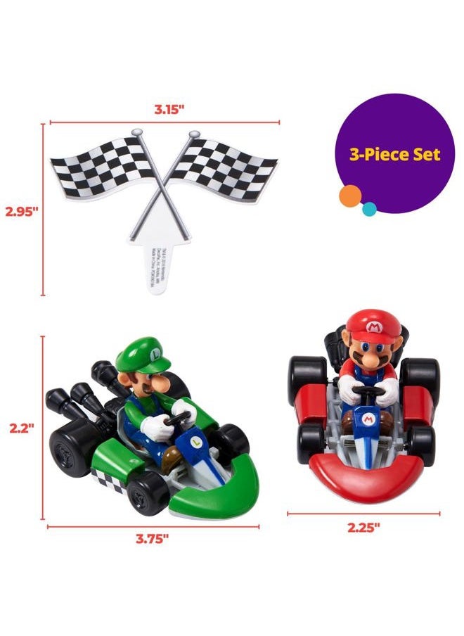 DecoSet® Mario Kart™ Cake Topper, 3 Piece Cake Decoration with Race Kart Toppers & Checkered Flag Decoration, Collectible Character Karts for Hours of Fun After the Party