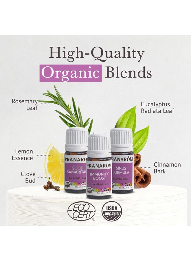 S.O.S. Wellness Essential Oil Kit (3-Pack of 5ml) - Good Samaritan, Immunity Boost, and Sinus Formula - 100% Pure Essential Oil | USDA and ECOCERT Certified Organic