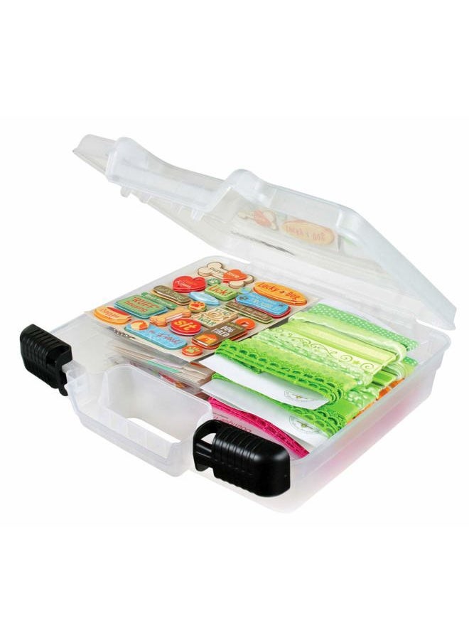6972AB 10 inch Quick View Deep Base Carrying Case, Portable Art & Craft Organizer with Handle, [1] Plastic Storage Case, Translucent