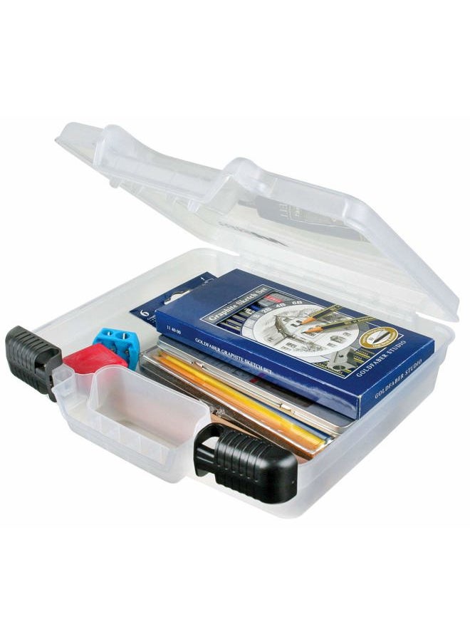 6972AB 10 inch Quick View Deep Base Carrying Case, Portable Art & Craft Organizer with Handle, [1] Plastic Storage Case, Translucent