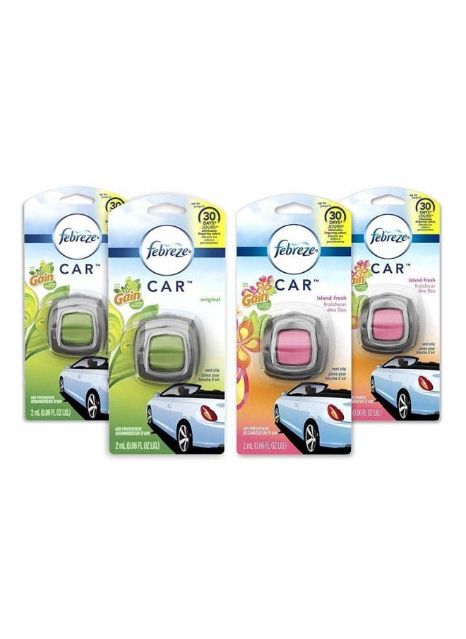 Car Air Freshener, 2 Gain Original and 2 Gain Island Fresh Scents, Odor Eliminator for Strong Odors (4 Count)