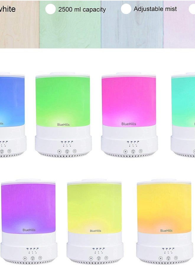 2500 ML XL Essential Oil Diffuser Aroma Humidifier with Timer for Large Home Decor Baby Rooms Plants Big Huge 2.5 L Extra Large Capacity High Mist Long Run with Lights White - F001