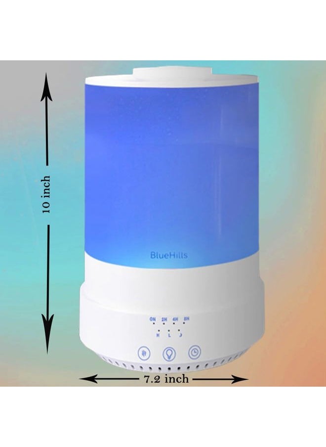 2500 ML XL Essential Oil Diffuser Aroma Humidifier with Timer for Large Home Decor Baby Rooms Plants Big Huge 2.5 L Extra Large Capacity High Mist Long Run with Lights White - F001