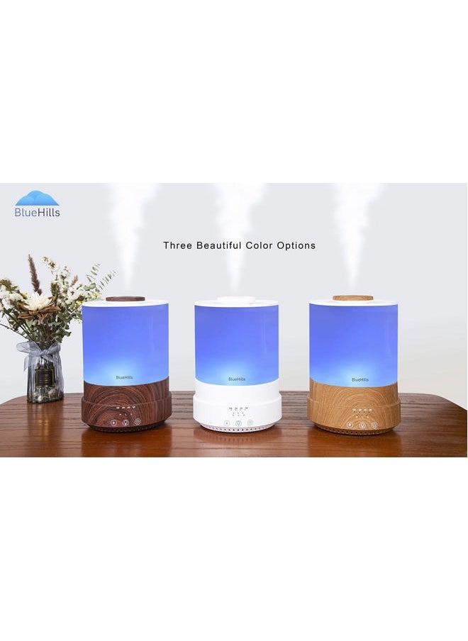 2500 ML XL Essential Oil Diffuser Aroma Humidifier with Timer for Large Home Decor Baby Rooms Plants Big Huge 2.5 L Extra Large Capacity High Mist Long Run with Lights White - F001
