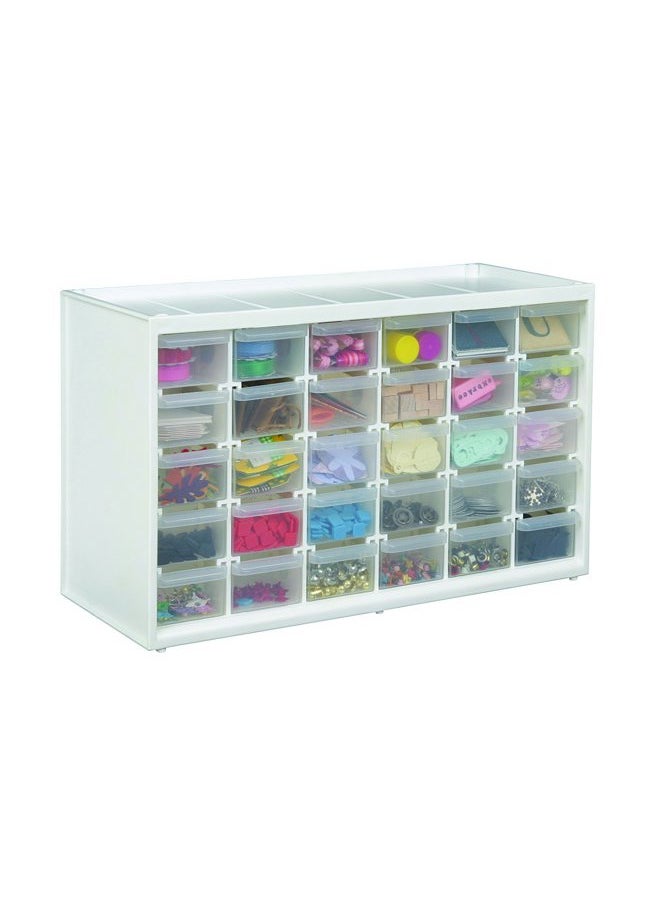 6830PC Store-In-Drawer Cabinets - Wall Mountable Storage Cabinet with 30 Drawers, Art & Craft Organizer, Clear/White