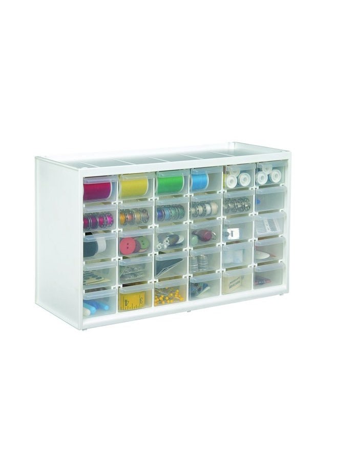 6830PC Store-In-Drawer Cabinets - Wall Mountable Storage Cabinet with 30 Drawers, Art & Craft Organizer, Clear/White