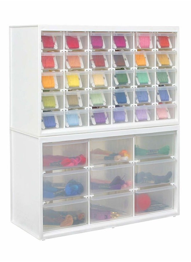 6830PC Store-In-Drawer Cabinets - Wall Mountable Storage Cabinet with 30 Drawers, Art & Craft Organizer, Clear/White