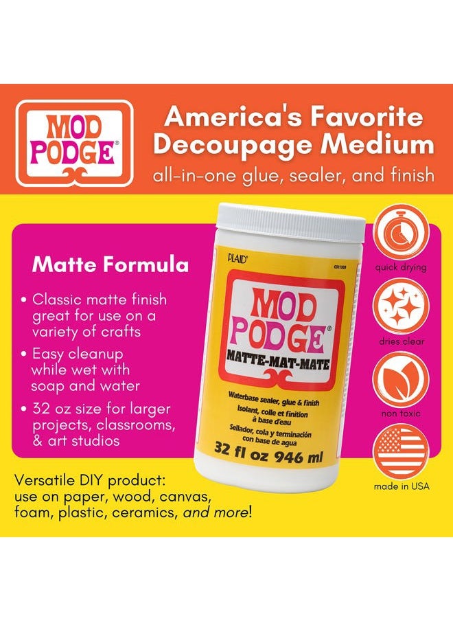 Matte Sealer, Glue & Finish: All-in-One Craft Solution- Quick Dry, Easy Clean, for Wood, Paper, Fabric & More. Non-Toxic - Craft with Confidence, Made in USA, 32 oz., Pack of 1