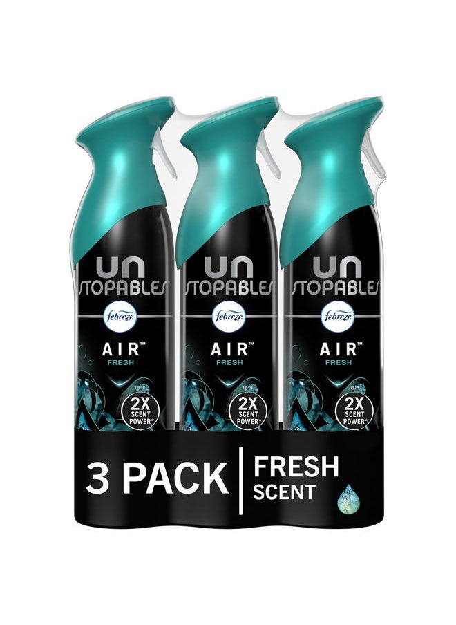 Air Mist Air Freshener Spray, Odor-Fighting Room Spray, Air Fresheners for Home and Bathroom and Kitchen, Aerosol Can, Unstopables Fresh Scent, 8.8oz, 3 Count