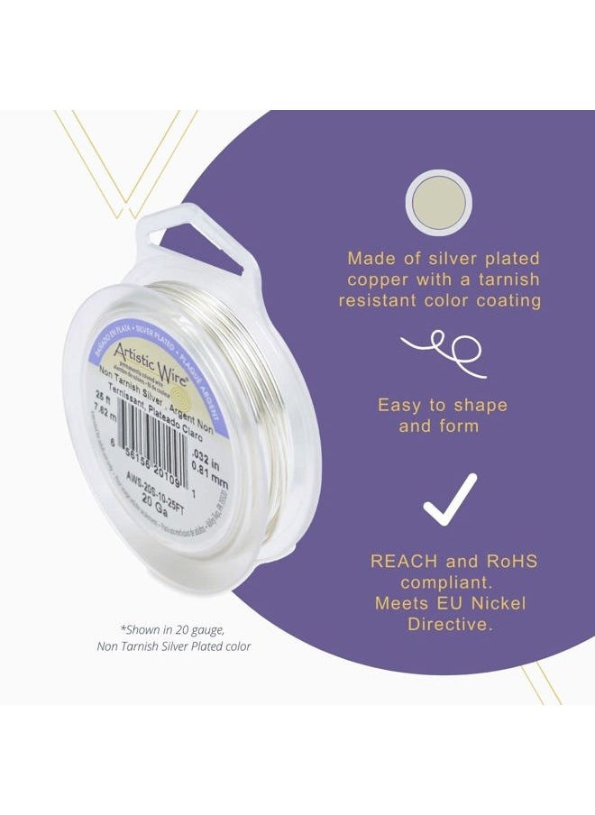 , 18 Gauge / 1.0 mm Silver Plated Tarnish Resistant Colored Copper Craft Wire, Gold Color, 20 ft / 6.1 m