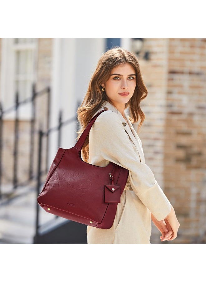 Soft Genuine Leather Shoulder Bag for Women Totes Hobo Purses and Handbags with Coin Pouch Wine Red
