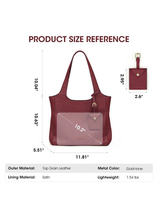 Soft Genuine Leather Shoulder Bag for Women Totes Hobo Purses and Handbags with Coin Pouch Wine Red