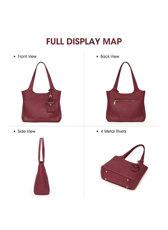 Soft Genuine Leather Shoulder Bag for Women Totes Hobo Purses and Handbags with Coin Pouch Wine Red
