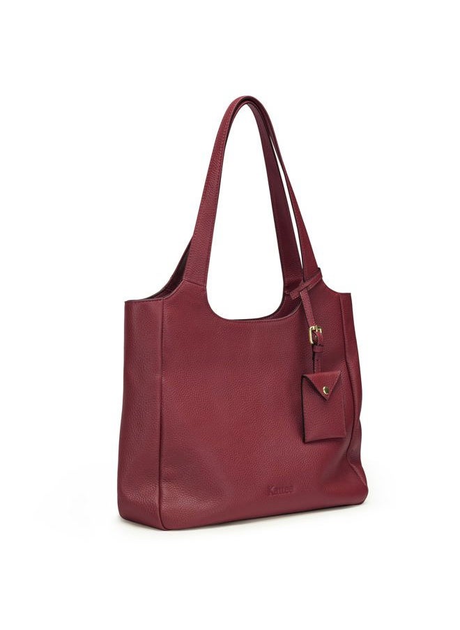 Soft Genuine Leather Shoulder Bag for Women Totes Hobo Purses and Handbags with Coin Pouch Wine Red