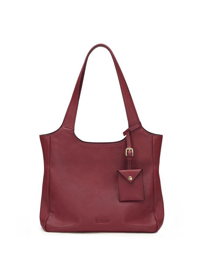 Soft Genuine Leather Shoulder Bag for Women Totes Hobo Purses and Handbags with Coin Pouch Wine Red