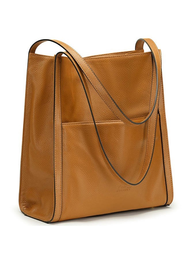 Women Shoulder Bag Genuine Leather Totes Purses and Handbags Medium Size, Brown