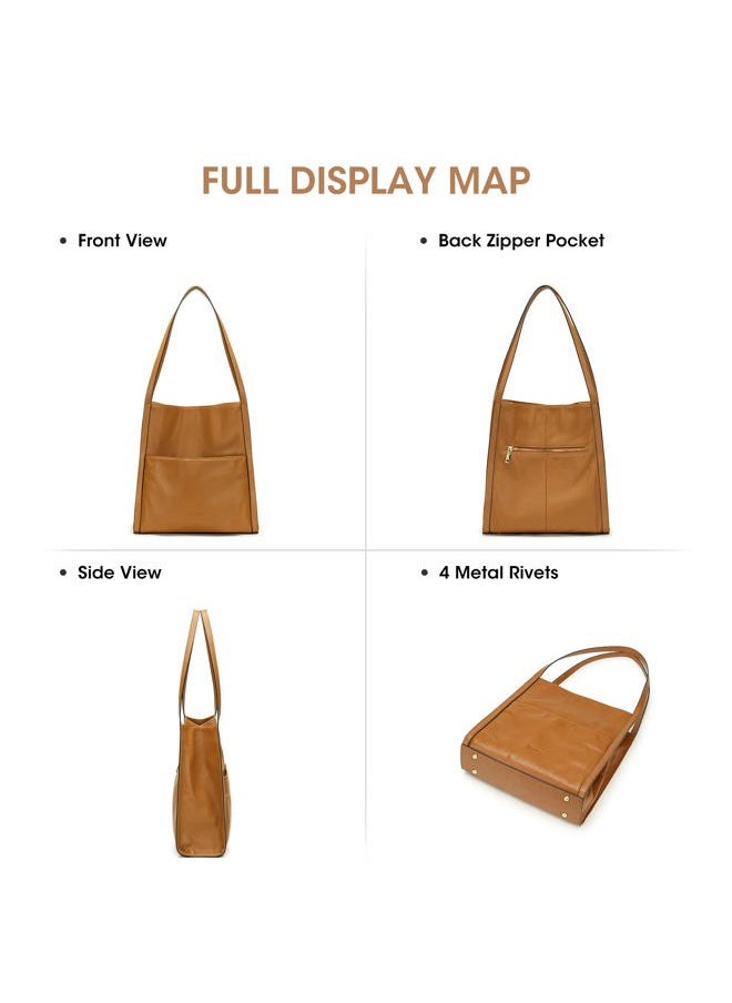 Women Shoulder Bag Genuine Leather Totes Purses and Handbags Medium Size, Brown