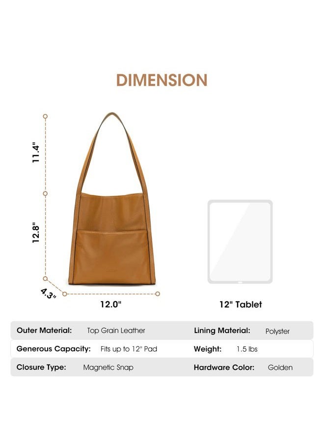 Women Shoulder Bag Genuine Leather Totes Purses and Handbags Medium Size, Brown