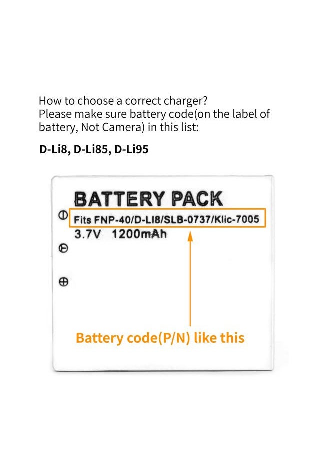 D-LI8 LCD USB Charger for Pentax Optio A10, Optio A20, Optio A30, Optio S4i, Optio S5i, Optio S7, Optio SV Camera and More