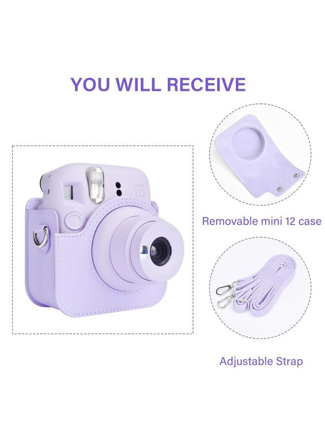 Camera Case Compatible with Fuji Instax Mini 12 - Carry Case for Fujifilm Instax Mini 12 Instant Camera - mini 12 Bag Cover with Strap - Purple
