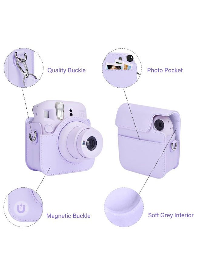 Camera Case Compatible with Fuji Instax Mini 12 - Carry Case for Fujifilm Instax Mini 12 Instant Camera - mini 12 Bag Cover with Strap - Purple