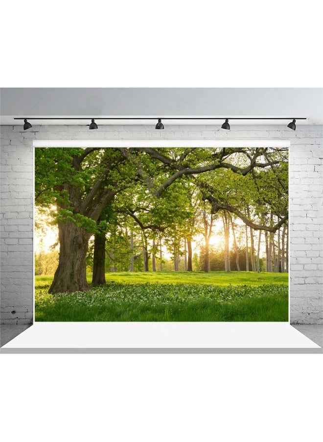 7x5ft Spring Backdrop Rural Forest Trees Backdrops for Photography Blooming Flowers Green Grassland Nature Vinyl Photo Background Kids Adults Outdoor Travel Portraits Studio Props