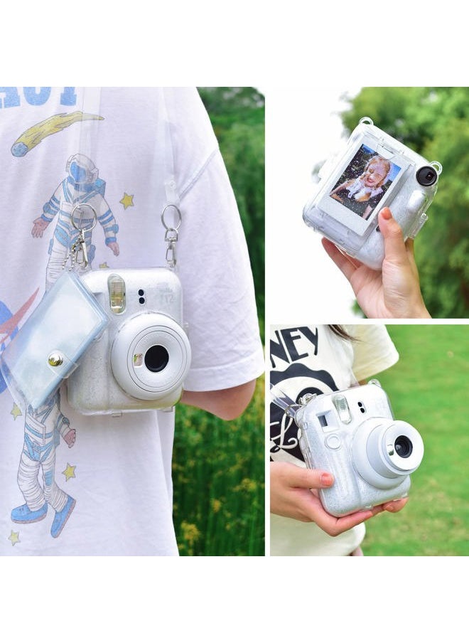 Clear Case Compatible with Fuji Instax Mini 12 - Glitter Case Bag for Fujifilm Instax Mini 12 Instant Camera with Back Pocket, Strap and Photo Album - Glitter Clear