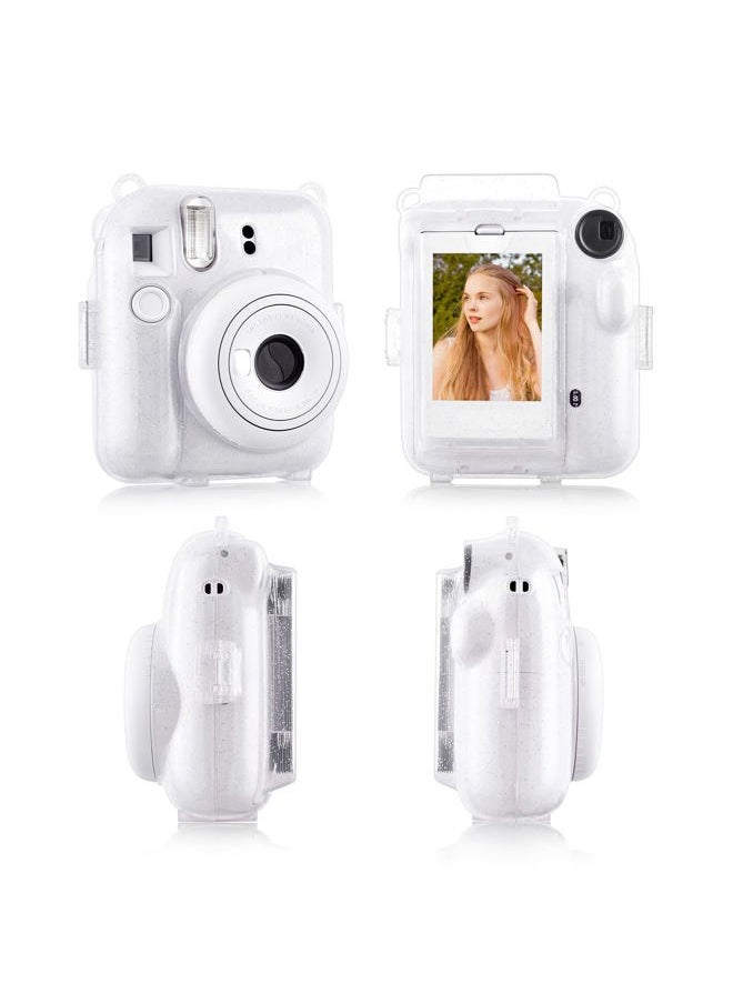 Clear Case Compatible with Fuji Instax Mini 12 - Glitter Case Bag for Fujifilm Instax Mini 12 Instant Camera with Back Pocket, Strap and Photo Album - Glitter Clear