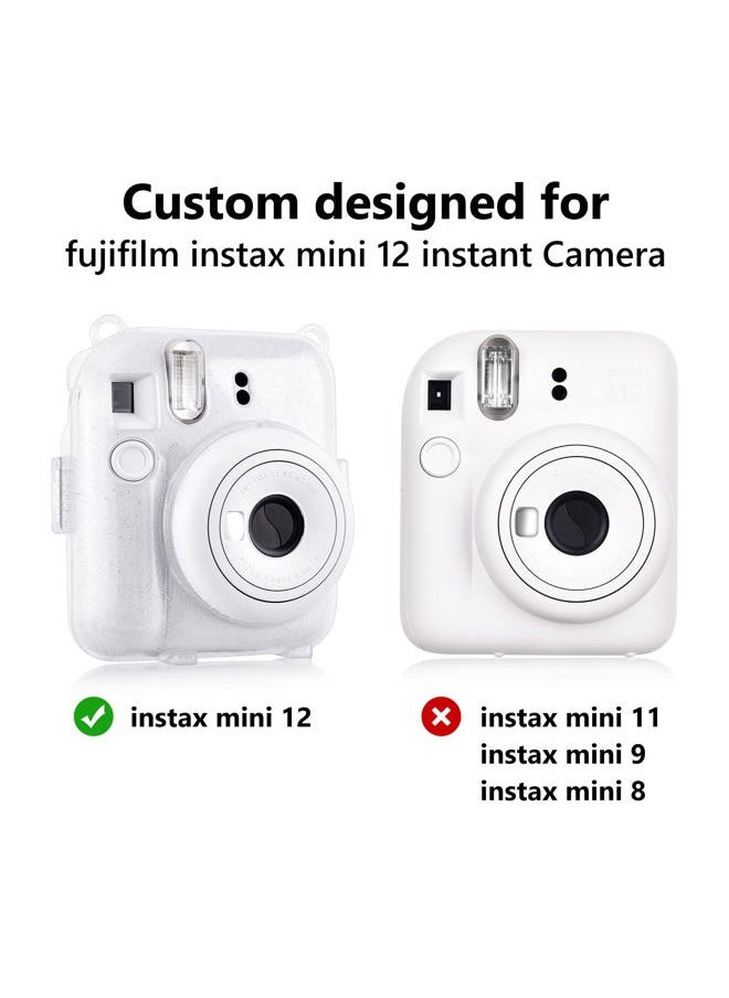 Clear Case Compatible with Fuji Instax Mini 12 - Glitter Case Bag for Fujifilm Instax Mini 12 Instant Camera with Back Pocket, Strap and Photo Album - Glitter Clear