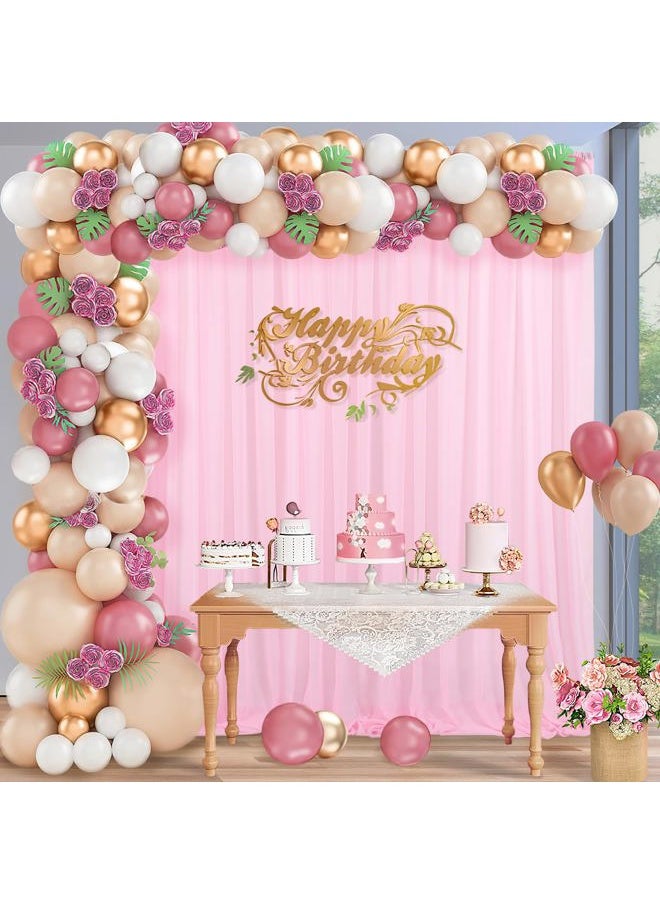Chiffon Backdrop Curtain Pink Sheer Curtain Backdrop 5ft x 10ft 2 Pieces Wedding Party