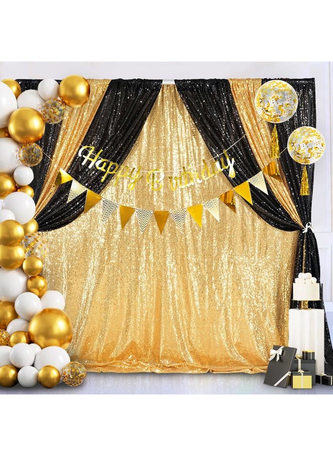 8ft x 8ft Gold Sequin Backdrop Curtain Glitter Photo Booth Backdrop for Wedding Birthday Baby Shower Event Decor