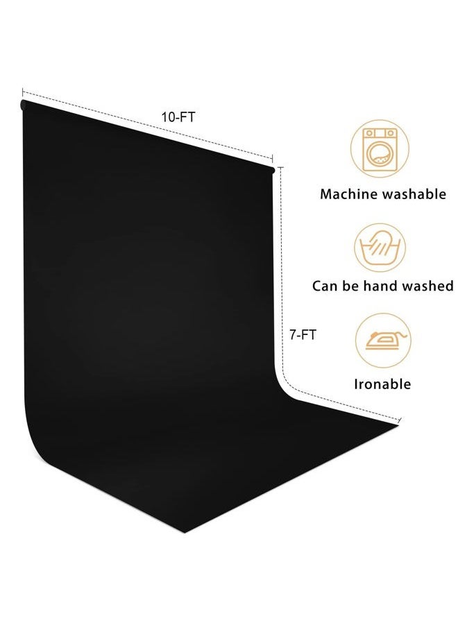 10 x 7 FT Black Backdrop Background for Photography, High Density Polyester Fabric Pure Black Photo Backdrop Curtain Screen Collapsible Seamless for Photoshoot Portraits Party Video Studio
