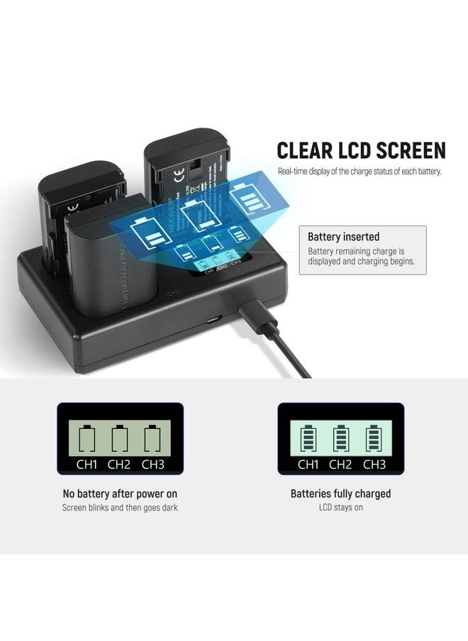 LP-E6NH Replacement Battery and USB Charger Set, Pack of 3, 2250 mAh Replacement for LP-E6NH Battery & Triple Slot USB Charger Compatible with Canon EOS R7 R5 R6 R6 II R, 5DIV, 6DII, 7DII, 80D,