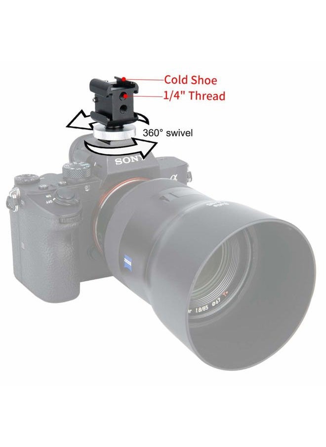 3-Side Cold Shoe Mount 360 Degree Swivel with Triple Anti-Off Shoe Adapters, 1/4 Threads for Microphone, Flash Light, Monitor Mount Camera Phone Vlog Vlogging - 328