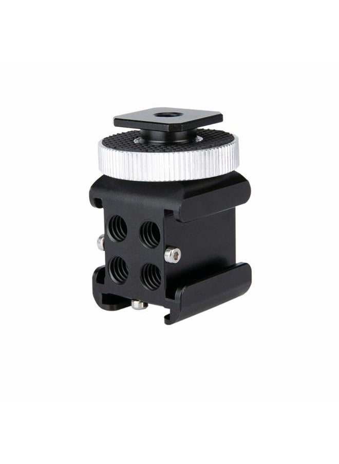3-Side Cold Shoe Mount 360 Degree Swivel with Triple Anti-Off Shoe Adapters, 1/4 Threads for Microphone, Flash Light, Monitor Mount Camera Phone Vlog Vlogging - 328