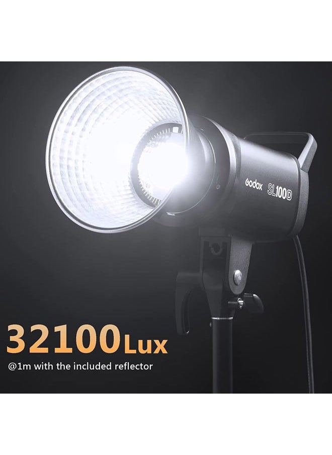 Godox SL100D Daylight LED Video Light, 100W 5600K 32100Lux @1M CRI 96+TLCI 97+ Bowens Mount COB LED Continuous Light, 8 FX Effects 0-100% Brightness Studio Light with RC-A6 Remote