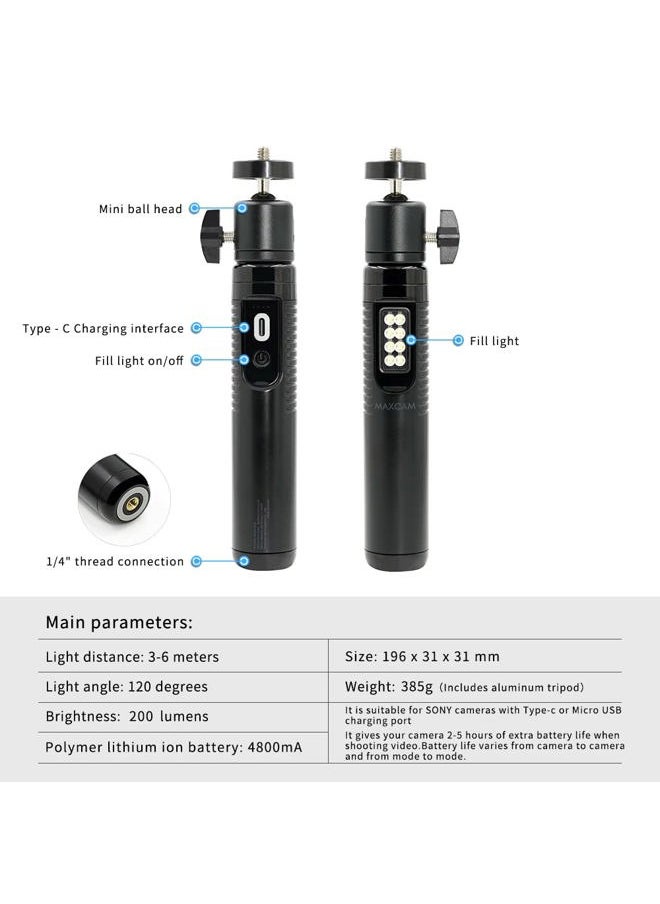 Light Battery Power Tripod Accessories Kit for Sony Camera, Bundle Includes Battery Power Grip + LED Fill Light + Aluminum Alloy Tripod + Mini Ball Head
