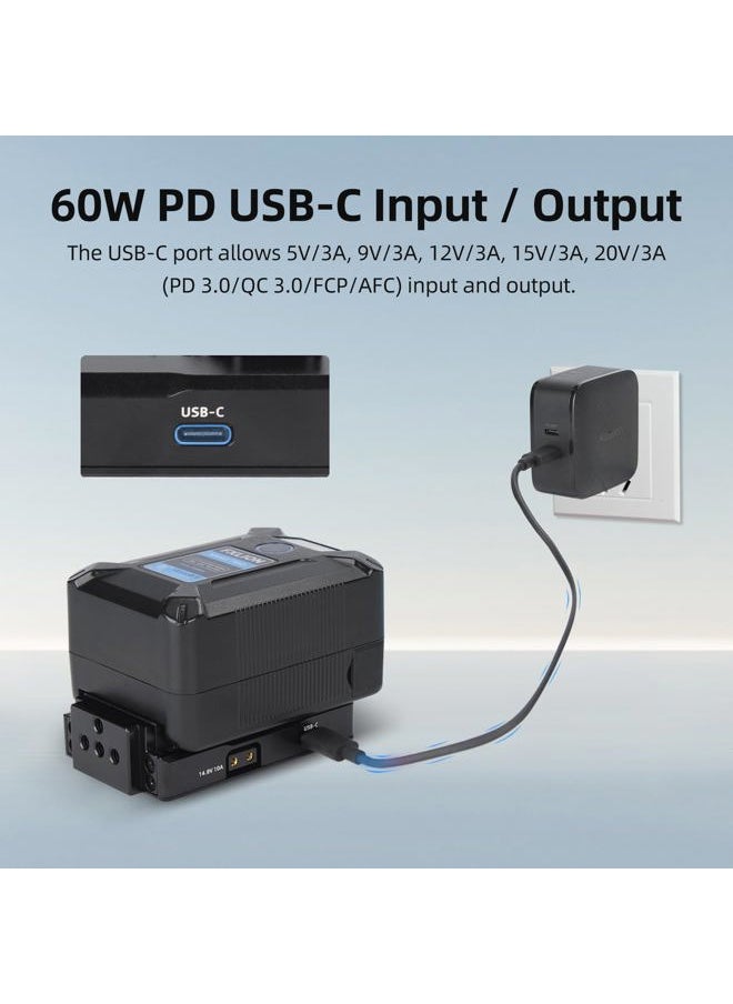 V Mount Battery Plate, USB-C (PD 3.0) Input/Output, DC (8V/3A), D-tap (14.8V/10A) Output V Mount Plate for Camera Power Supply - N21-D8A