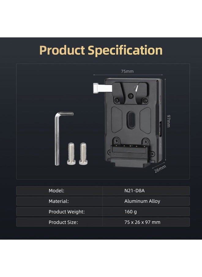 V Mount Battery Plate, USB-C (PD 3.0) Input/Output, DC (8V/3A), D-tap (14.8V/10A) Output V Mount Plate for Camera Power Supply - N21-D8A