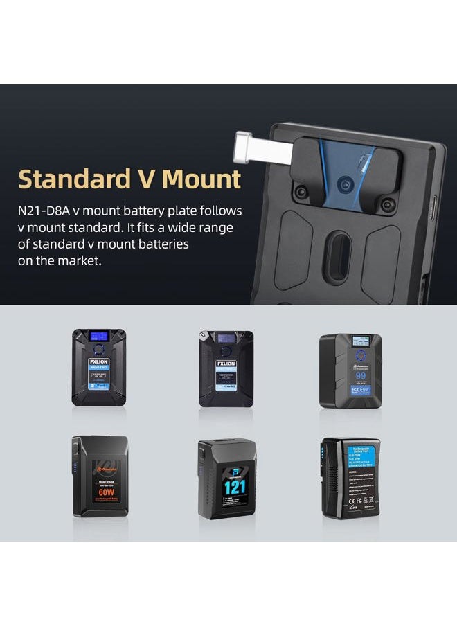 V Mount Battery Plate, USB-C (PD 3.0) Input/Output, DC (8V/3A), D-tap (14.8V/10A) Output V Mount Plate for Camera Power Supply - N21-D8A