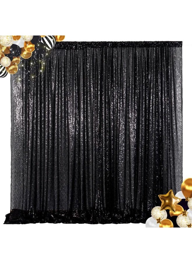 7FTx7FT-Black-Shimmer Sequin Backdrop Curtains Sequins Photography Backdrops for Party