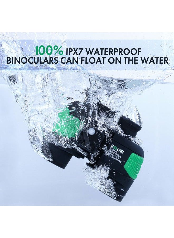 7X50 Marine Binoculars IPX7 Waterproof Binoculars for Boating with Illuminated Rangefinder and Compass BAK4 Prism FMC Military Floating Binoculars for Navigation Hunting w/Bag and Strap