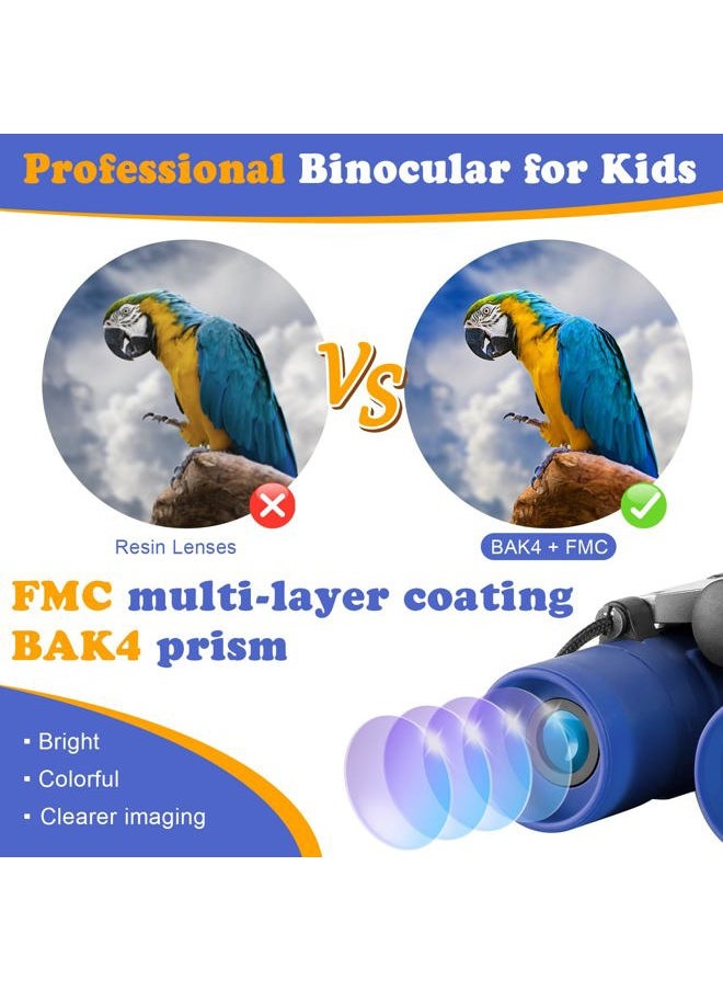 Obuby Real Binoculars for Kids Gifts for 3-12 Years Boys Girls 8x21 High-Resolution Optics Mini Compact Binocular Toys Shockproof Folding Small Telescope for Bird Watching,Travel, Camping, Blue