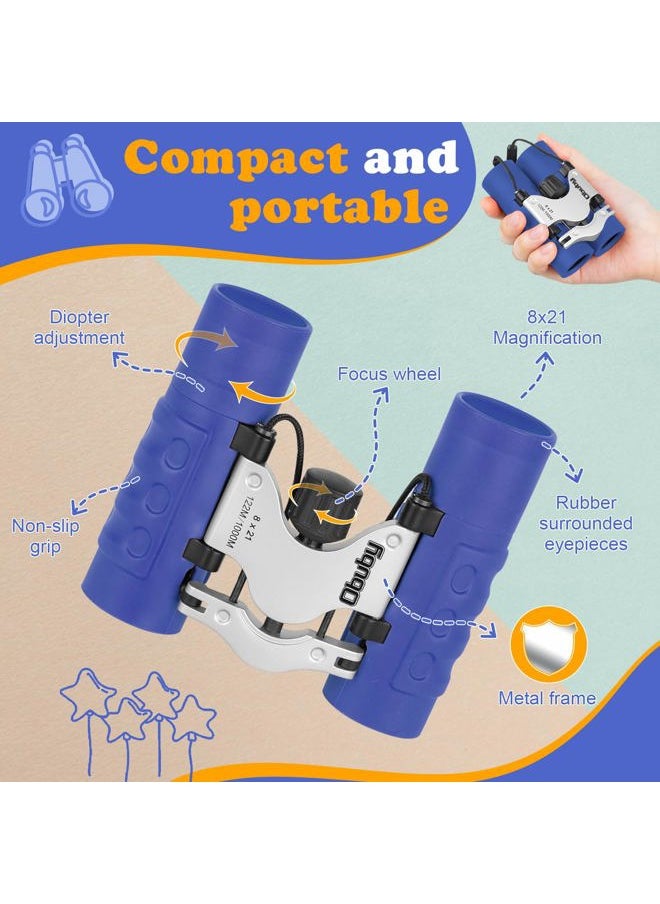 Obuby Real Binoculars for Kids Gifts for 3-12 Years Boys Girls 8x21 High-Resolution Optics Mini Compact Binocular Toys Shockproof Folding Small Telescope for Bird Watching,Travel, Camping, Blue