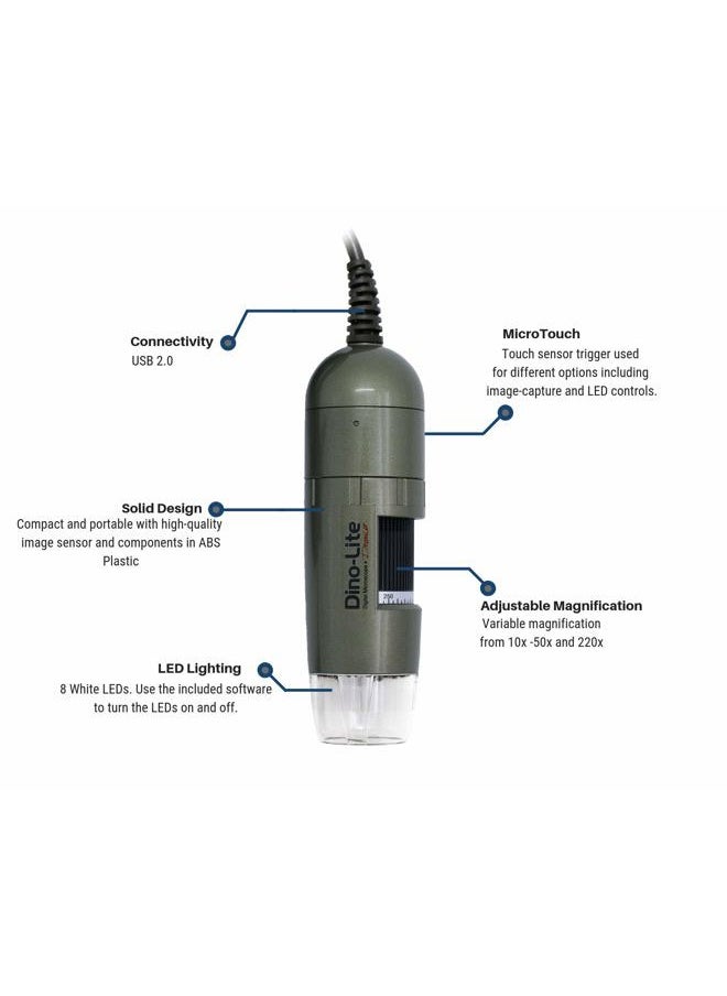 USB Digital Microscope AM4111T - 1.3MP, 20x - 50x, 200x Optical Magnification, Microtouch, Windows/Mac Software Included