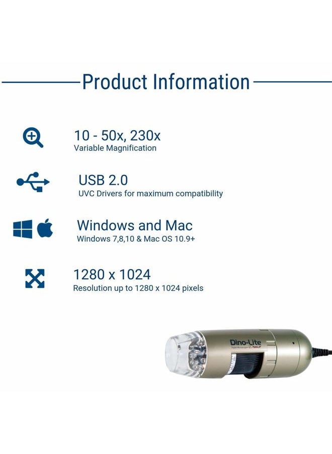 USB Digital Microscope AM4111T - 1.3MP, 20x - 50x, 200x Optical Magnification, Microtouch, Windows/Mac Software Included
