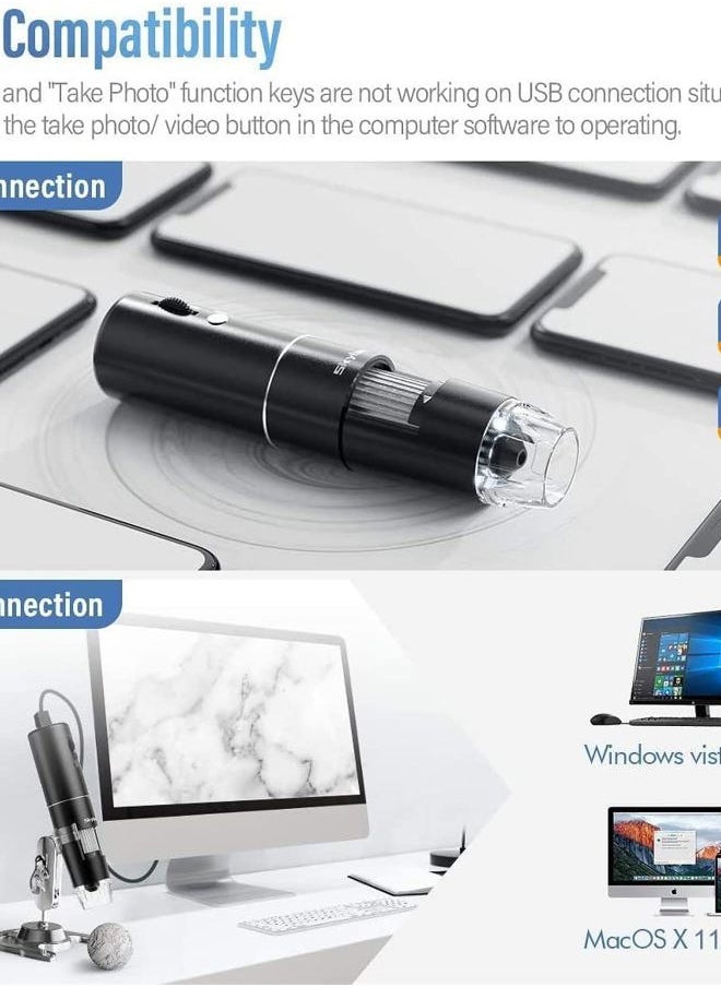 Wireless Digital Microscope, Skybasic 50X-1000X Magnification WiFi Portable Handheld Microscopes with Adjustable Stand HD USB Microscope Camera Compatible with iPhone Android iPad Windows Mac Computer